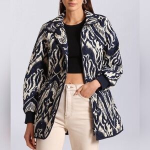 Bagatelle Navy Ikat Print Quilted Cotton Jacket Medium